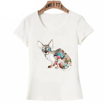 Sfinksų kačių modelio mielas menas mados T-Shirt Vasarą Moterys t-shirt Gyvūnų Dizainas Atsitiktinis Mergina Mados Viršūnes Moteris Punk Tees