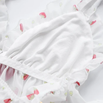 Shimapan Anime Stiliaus Seksualus Rožinis Dryžuotas Braškių Kambarinės Kostiumas Moterims moteriškas apatinis Trikotažas 4PCS Nustatyti Bra & Panties Kaklaraištis Bikini Versija Mielas
