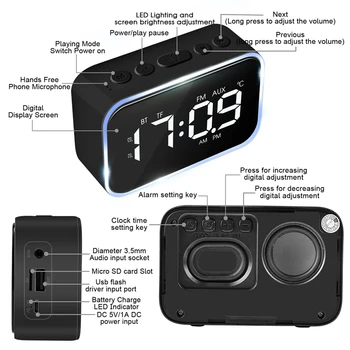 Skaitmeninis Laikrodis Radijas su FM Radijas, Bluetooth Garsiakalbių, Ausinių, Dual Signalizacija, 5 Lygio Ryškumo Reguliatorių, Adjusta