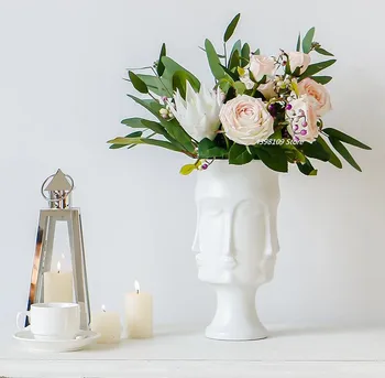 Skandinavijos baltos keramikos vaza apdaila namo apdaila amatų modernus interjero dekoravimo stalviršio vaza meno veido formos vaza