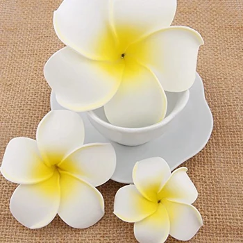 Skatinimo--100 vnt Havajų Frangipani Putų Gėlių Galvos Puošimas, Vestuvių Amatų - Geltona 7 cm