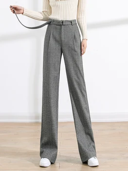 Smėlio Pilka streetwear Didelis Ponios šiltas Žiemą, vilnos paltukai elegantiškas office lady pločio Kojų Kelnės