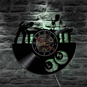 Snukerio Temą Kūrybos Dekoratyvinės Sienų Meno Laikrodis Vinilo Įrašas Sporto Tema LED Juodos Šviesos Laikrodis Šiuolaikinio Namų Dekoro