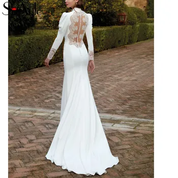 SoAyle Undinė Vestuvių Suknelė Ilgomis Rankovėmis Mygtukus Aukštyn Spalvingas Vestuvinės Suknelės Baltos Žiemos Ritininės Oficialią Suknelės Nėriniai Aplikacijos