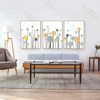 Spalvinga Gėlių Paveikslai Tapyba Abstrakčių Geometrinių Medžio Geltona Augalų Plakatai ir spausdina Miegamasis Apdaila Sienos Nuotrauka už Kambarį