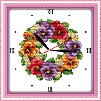 Spalvos aguonos laikrodis veido kryželiu rinkinys 14ct 11ct skaičius spausdinimo drobės sieninis laikrodis siūlės siuvinėjimo 