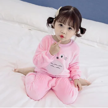 Storas Šiltas Veliūras Pižama Rinkinius, Moterų Žiemos Ilgos Rankovės Koralų Aksomo Pyjama Vaikų Mergaičių Animacinių Pijama Totoro Homewear