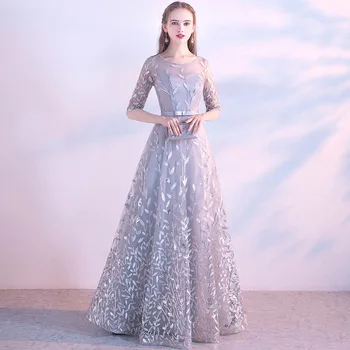 Tai Yiiya Vakaro Suknelės 2019 Mados O-Kaklo Nėrinių Grindų Ilgis Suknelės Elegantiškas Pusę Rankovės Appliques Oficialią Suknelės LX326