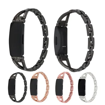 Taikoma Fitbit Inspire / HR Išmaniųjų Laikrodžių Apyrankės X-type kalnų krištolas Inkrustacijos Žiūrėti Metalo Juostos, Metalų, Lydinių, Plieno Juostos