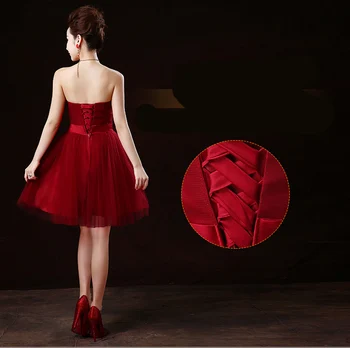 Tamsiai raudona bordo braidsmaid jaunimo pamergės ir nuotaka skraiste bridesmaids suknelės nėriniai atgal suknelė įvairių stilių kamuolys suknelė