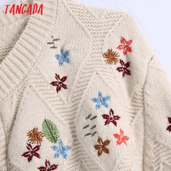 Tangada Moterų Mados prancūzų Stilius Derliaus Siuvinėjimo Megztinis Mezgimo Megztinis Moteriška Elegancija Atsitiktinis Slim Viršūnes BE166