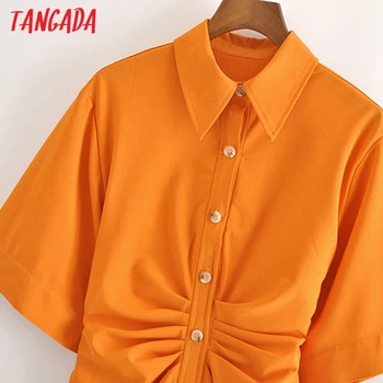 Tangada mados moterų kietos oranžinės spalvos tunika-suknelė trumpomis rankovėmis elegantiškas ponios midi suknelė vestidos 3H906