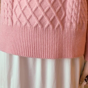 Tingus megztinis moterų rudens žiemos 2020 naujas kieto spalvų paprastas vidutinio ilgio Megztinis laisvi ir universalus viršutinių drabužių siuvimas
