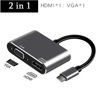 Tipas-C RJ45 Gigabit Lan Ethernet HDMI VGA Adapterį SD TF Card Reader USB-C USB 3.0 Audio 