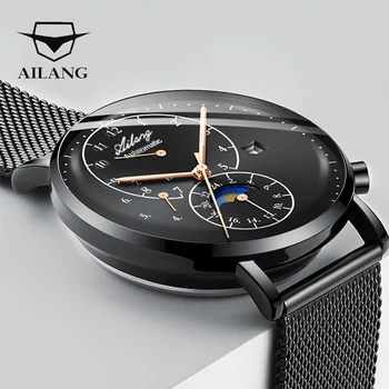 Top prabangos prekės Safyro stiklas vyriški laikrodžiai likvidavimo automatinė kilpa laikrodžiai Šveicarijos pavarų dėžės Plieno diržas metalo naras žiūrėti vyras