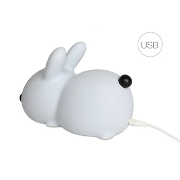 Triušis LED Nakties Šviesos Paglostyti Lempa USB Įkrovimo Gyvūnų Katytė Silikono Minkštas Animacinių filmų Kūdikio Naktiniai staleliai, Lempa Lempos Vaikų Dovanų