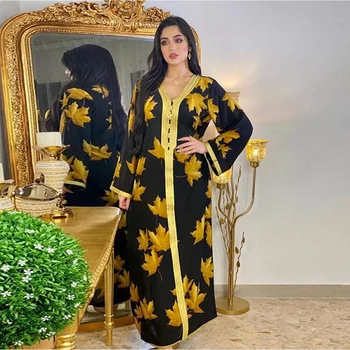 Turkija Maxi Suknelės Moterims Islamo Musulmonų Drabužiai, Tautinės Juostelės V-Kaklo, ilgomis Rankovėmis Maroko Kaftan Indijos, arabų Abaja Suknelė