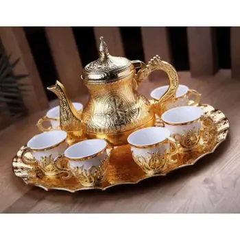 Turkijos Arbatos Rinkinys Tulip Raštuotas Sidabro Spalvos Kavos Setgo Šeši Asmenys, Keturiolika Gabalas puodelis nustatyti ir arbatos šilčiau ir round