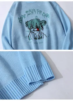 UNCLEDONJM Japonų Stiliaus Anime Mergina Megzti Megztinis Mens Hip-Hop Streetwear Harajuku Megztinis, Vintage, Retro Puloveris ZSM-1308