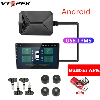 USB Android TPMS Padangų Slėgio Stebėjimo Sistema Ekranas Signalizacijos Sistema, 5V Vidaus Jutikliai Android Navigacijos Automobilinį Radiją 4 Davikliai