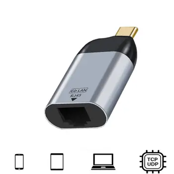 USB-C Gigabit Ethernet RJ45 LAN Tinklo plokštė Aliuminio lydinio, pilka Kompaktiškas ir lengvas