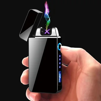 USB Elektros Lengvesni Finger Print Touch Gaisro Elektroninių Plazmos Dvigubo Kampo Lengvesni Vėjo Metalo Cigarečių Žiebtuvėliai Vyrų Dalykėlių