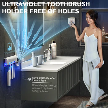 Ultravioletinių dantų šepetėlį sterilizer dantų šepetėlį turėtojas, vonios kambarys lengvas montavimas be skylių！