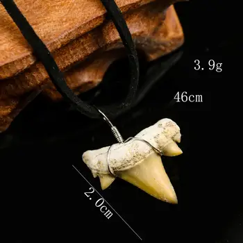 Unikalus Gamtos Marokas Ryklių Dantų Pakabukas Elegantiškas Nekilnojamojo Ryklių Dantų Pavyzdys Amuletas Karoliai Suede Grandinės Kaubojus Vyras Brangakmenis