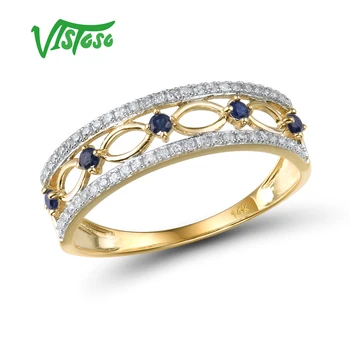 VISTOSO 14 KARATŲ Geltonojo Aukso Žiedus Moterims, Originali Putojantis Deimantas Išgalvotas Mėlyna Safyro Sužadėtuvių Metines Unikalus Fine Jewelry