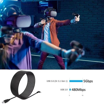 VR Priedai Oculus Quest 1/2 Nuorodą VR Ausines Duomenų Eilutė Įkrovimo Kabelis USB C Tipo Duomenų Perdavimo USB-A Tipo C Kabelio, 5m