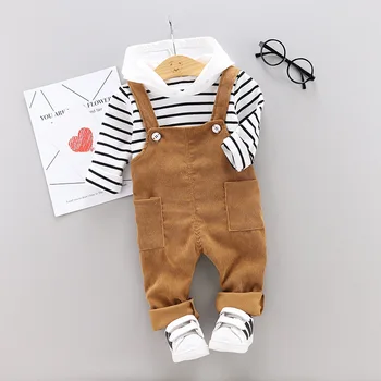 Vaikų drabužiai nustato naujus kūdikių drabužiai tiktų berniukų kombinezonai streped gobtuvu viršuje+chalatas rinkiniai 0-4yrs kūdikių drabužiai