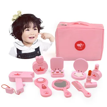 Vaikų mediniai makiažas grožio salonas žaislai modeliavimas žaidimų namelį odininkas mergaitė princesė kosmetikos maišą dovanų rinkinys