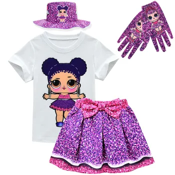 Vasaros Bamblys Vaikų trumpomis Rankovėmis T-shirt+Sijonas Nustatyti Lol Suknelė Mergaitėms, Drabužiai, Vaikų Lėlių Animaciją Spausdinti Princesė Mergaitės Suknelė