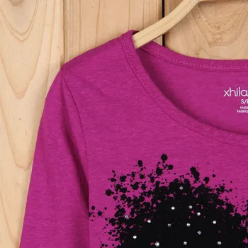 Vasaros Mados Mergaičių marškinėliai spausdinami Meilės Širdis, ir Žodis GRAŽUS,Violetinė Marškinėliai Vaikams Naujų mergaičių Viršūnes 5-14 Metų amžiaus