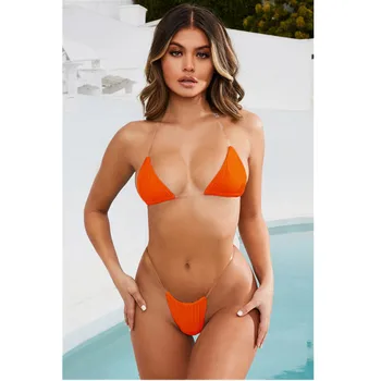 Vasaros Moterų Sexy Bikini Komplektas Apynasrio Trikampis Vientisos Spalvos Liemenėlė Ir Kelnaitės, Maudymosi Kostiumėliai, Skaidrus Dirželis Bikini Paplūdimio