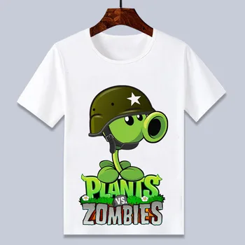 Vasaros mados augalų vs zombies Peashooter VĖLIAVOS ZOMBIE balta animacinių filmų marškinėliai berniukams ir mergaitėms 4 6 8 10 12 14T