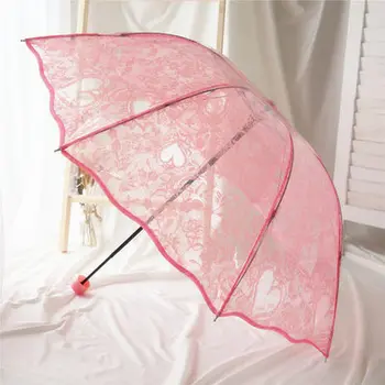 Vasaros nėriniai kūrybos skaidrus skėtis spausdinimo tri-fold rankinė, skėtis baltas rožinis neprivaloma
