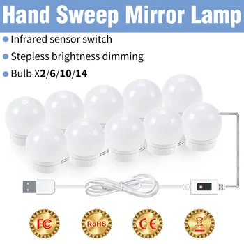 Veidrodis Lemputės, Reguliuojamas Ryškumas 12V LED Kit Vertus Valyti Jutiklis Kosmetinis Makiažas Lempa USB tualetinis staliukas Šviesos 2 6 10 14 Lemputė