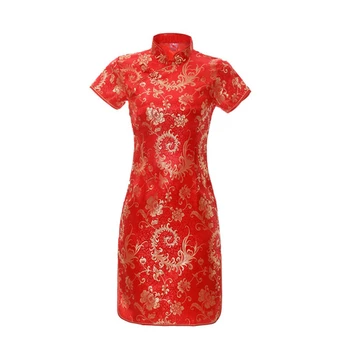 Vestuvių 2020 naujas cheongsam trumpą suknelę satino retro modelio Slim plus size 6XL moterų šilkiniai Tango kostiumas tradicinės Kinų suknelė