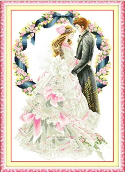 Vestuvių mėgėjams kryželiu rinkinys medvilnės, šilko siūlai 11ct kryželiu spausdinti ištekėjusi nuotaka 