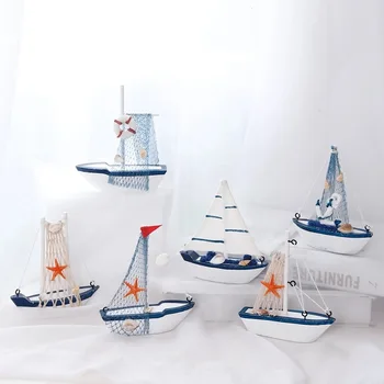 Viduržemio Jūros Regiono Stiliaus Paplūdimio Laivybos Tematikos Medinio Burlaivio Modelį, Papuošalų, Namų Šalies Stalo Ornamentas Foto Rekvizitai Vaikams, Žaislai