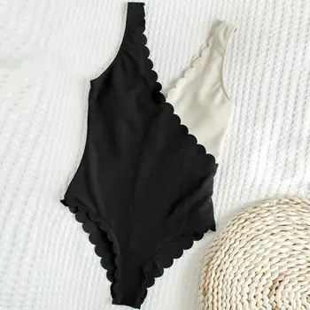 Vientisas maudymosi kostiumėlis Moteriškos Juodos ir baltos spalvos Nėrimo bikini Monokini maudymosi Kostiumėliai Moterims vientisi Maudymosi kostiumas, Paplūdimio drabužiai 2020 m.