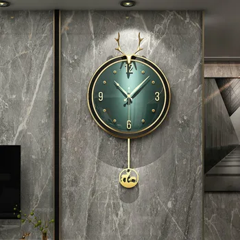 Vintage Žalia Sieninis Laikrodis Šiaurės Švytuoklės Žiūrėti Didelės Elnias Šilumos Prabangus Dizainas Modren Silent Kambarį Duvar Saati Namų Dekoro E5