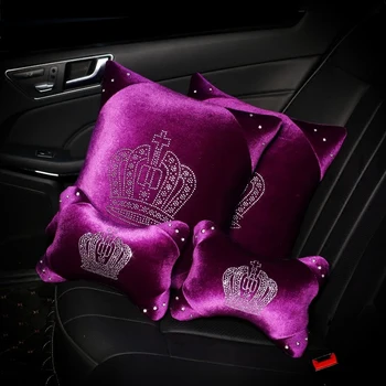 Violetinė Crystal Crown Automobilio Sėdynės Interjero Aksesuarų Vairas Apima Pliušinis Auto Kaklo Parama Sėdynė Dirželio Pavara Shifter Dangtelį Nustatyti