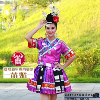 Violetinė hmong drabužius kinijos kostiumai, tradicinė kinų drabužiai moterims kinijos liaudies šokių kinijos mažumų šokio kostiumai