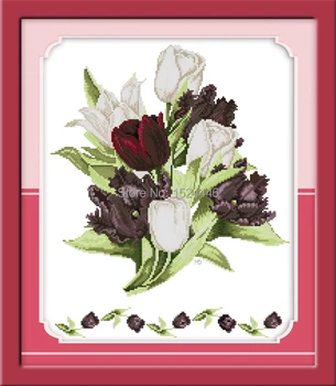 Violetinė tulpė (2) gėlių paveikslai 11CT modelius atspausdinta ant drobės DMC 14CT kinijos Kryželiu Siuvinėti Rinkiniais, Siuvinėjimo rinkiniai