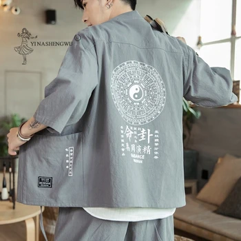 Vyrai Japonų Kimono Spausdinti Yukata Kailis Samurajus Harajuku Stilius Japonija Haori Vyrų Megztinis Kinijos Azijos Tradicinių Kostiumų Naujas