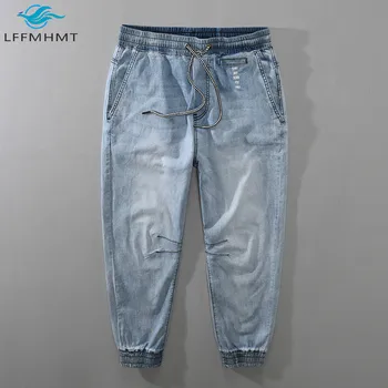 Vyrai, Pavasarį, Rudenį Mados Vientisa Spalva Vintage Jeans Mens Elastinga Juosmens Korėjos Stiliaus Mados Džinsinio Audinio Kelnės Vyrų Atsitiktinis Laisvas Kelnes