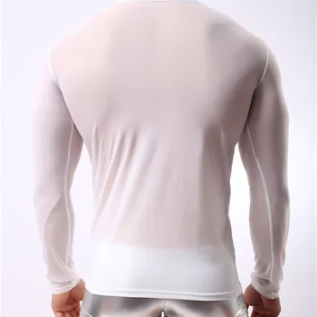 Vyrai Undershirt Gėjų drabužių Nailono Akių marškinėliai vyrams Pamatyti, Vien dėl savo ilgomis Rankovėmis T Shirts Vyras Seksualus, skaidrus marškiniai Apatiniai