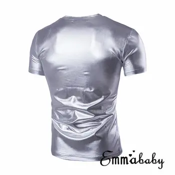 Vyriški Elastiniai Marškinėliai Seksuali Dirbtiniais Odos Stora Slim Viršų trumpomis Rankovėmis T-Shirt Viršūnes Fitneso Raumenų Vyras T Shirts